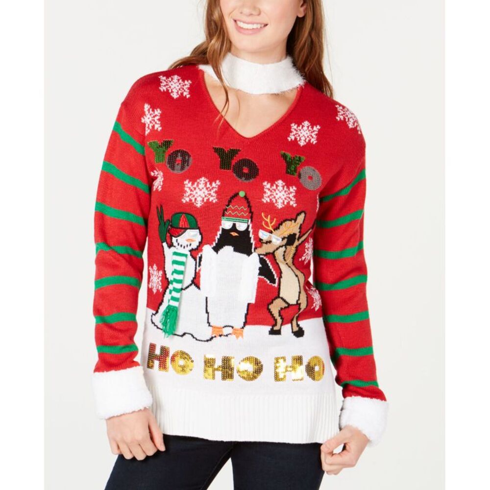 Planet Gold Juniors Choker Neck Sequined Sweater